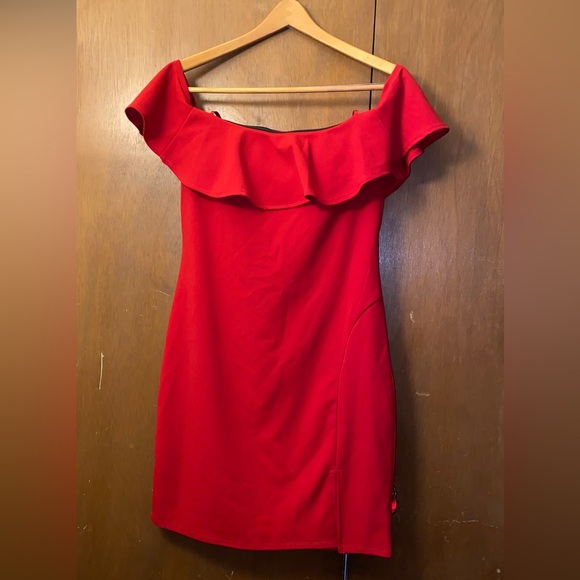 Sequin Hearts Red Off-Shoulder Mini Dress - Picture 1 of 4